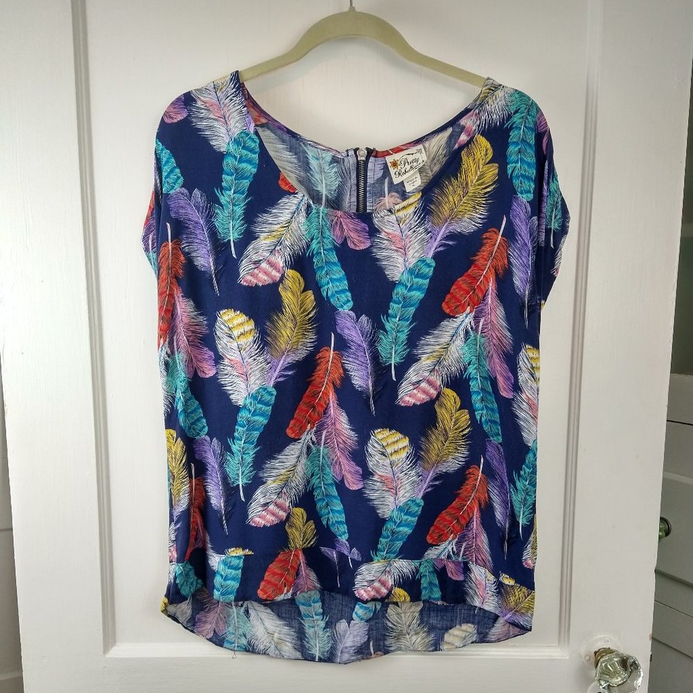 Sleeveless Blouse with Feather Pattern by Pretty Rebellious